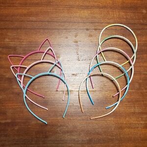 Colorful Cat Ear and Plain Headbands Set